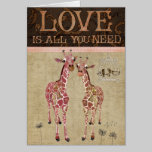 Carte de voeux rose d'or d'amour de girafes cartes