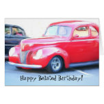 Carte de voeux rouge de voiture de joyeux annivers