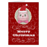 Carte de voeux saisonnière de HIBOU rose mignon de