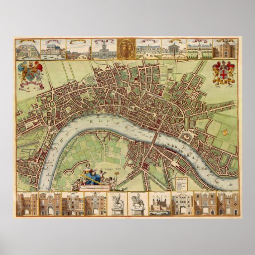 Carte du 17ème siècle antique de Londres W. Hollar Posters