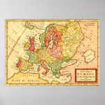 Carte du 18ème siècle antique de poule de l'Europe Posters