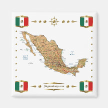 Carte du Mexique + Aimant de drapeaux