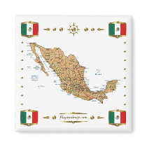 Carte du Mexique + Aimant de drapeaux