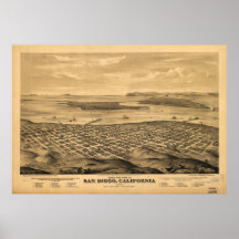 Carte imagée vintage de San Diego (1876) Posters