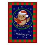 Carte mignonne de vacances de hibou de Père Noël a