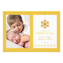 Carte photo de vacances de flocon de neige d'or cartons d'invitation