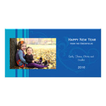 Carte photo élégant de nouvelle année - bleu photocarte customisée
