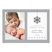 Carte photo gris de vacances de flocon de neige invitations personnalisables