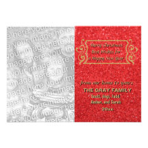 Carte photo rouge de vacances de scintillement de  cartons d'invitation personnalisés