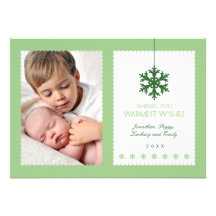 Carte photo vert de vacances de flocon de neige cartons d'invitation