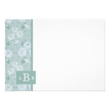 Carte plate 4,5 x 6,25 de monogramme vert de damas carton d'invitation