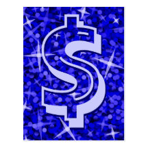 Carte postale bleu-foncé du dollar "$" de tape-à-l