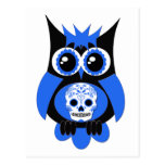 Carte postale bleue de hibou de crâne de sucre
