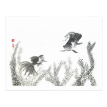 Carte postale chanceuse chinoise de poisson rouge