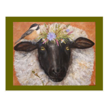 Carte postale de belle et de Chicky (moutons et ch