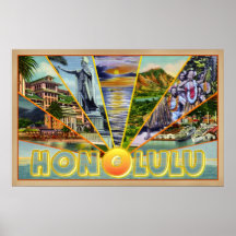 Carte postale de cru-style de Honolulu Hawaï Affiche