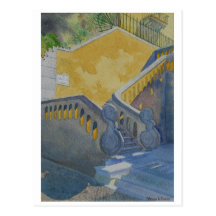Carte postale de la peinture d'aquarelle, escalier