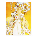 Carte postale de lis d'Alphonse Mucha