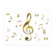 Carte postale de notes musicales d'or