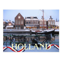Carte postale de ville de la Hollande de neige