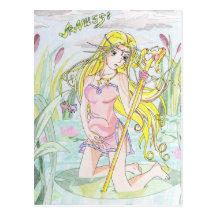 carte postale fille manga Vanussi nénuphar