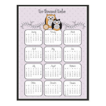 Carte postale moderne de calendrier des hiboux 201