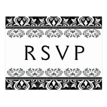 Carte postale noire et blanche de la damassé RSVP 