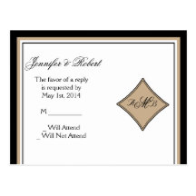 Carte postale noire et bronzage du monogramme RSVP