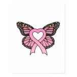 Carte postale rose de papillon de coeur de ruban