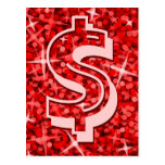 Carte postale rouge du dollar "$" de tape-à-l'oeil