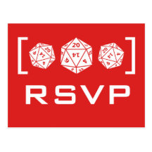 Carte postale rouge du Gamer RSVP des matrices D20