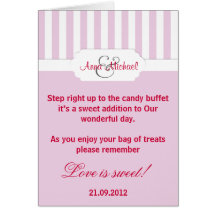 Carte rose de poème de buffet de sucrerie de rayur