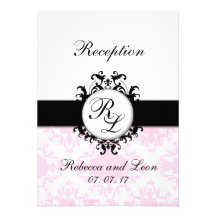 Carte rose de réception de mariage damassé d'initi carton d'invitation