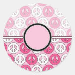 Carte rose personnalisable de symbole de paix (2) autocollant rond