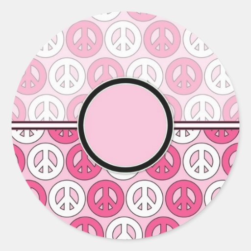 Carte rose personnalisable de symbole de paix (2) autocollant rond