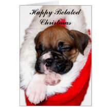 Carte tardive heureuse de chiot de boxeur de Noël