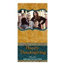 carte turquoise de thanksgiving du feuillage 4x8 cartes de vœux avec photo
