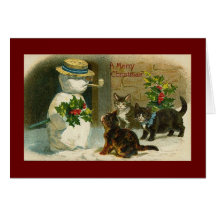 Carte vintage de bonhomme de neige et de Noël de c