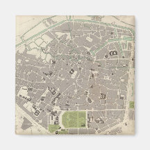 Carte vintage de Bruxelles (1837) Aimants Pour Réfrigérateur