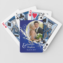 Cartes de jeu bleues vintages de photo de mariage  cartes de poker