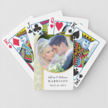 Cartes de jeu de damassé d'Ecru de photo de mariag Jeux De Cartes