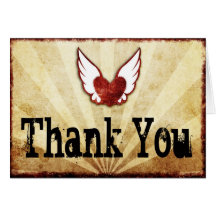 Cartes de Merci de coeur à ailes par tatouage