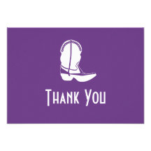 Cartes de note de Merci de botte de cowboy (pourpr Invitations Personnalisées