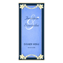 Cartes florales bleues rustiques de menu de dîner  modèle de double carte