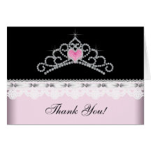 Cartes noires roses de princesse Merci de diadème