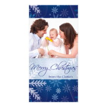 Cartes photos bleus de Joyeux Noël de flocons de n Photocarte