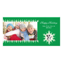 Cartes photos verts de vacances du flocon de neige photocartes personnalisées