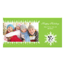 Cartes photos verts de vacances du flocon de neige photocarte customisée