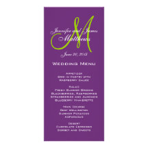 Cartes pourpres de menu de mariage de monogramme d modèle de carte double