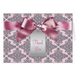 Cartes roses élégantes de Merci de damassé